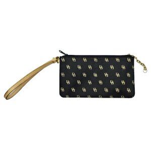 Dooney & Bourke Wristlet Black Ivory Monogram Logo Leather Zip Up Lightweight